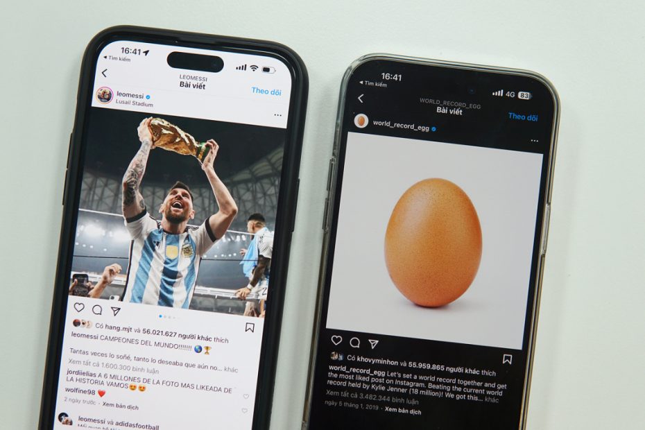 The like race between a photo of Messi and an egg